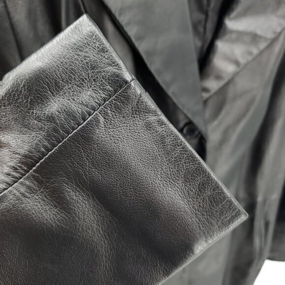 Colebrook 90s-Style Long Line 100% Leather Jacket L Black - Picture 9 of 16